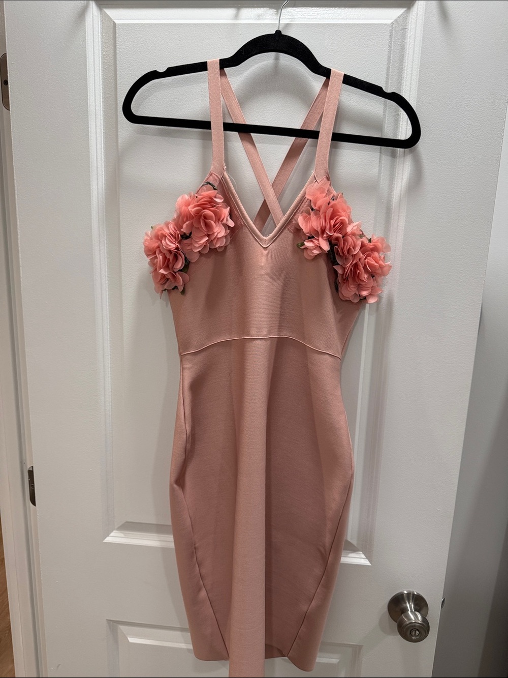 Floral Trim Pink Bodycon Slip Dress